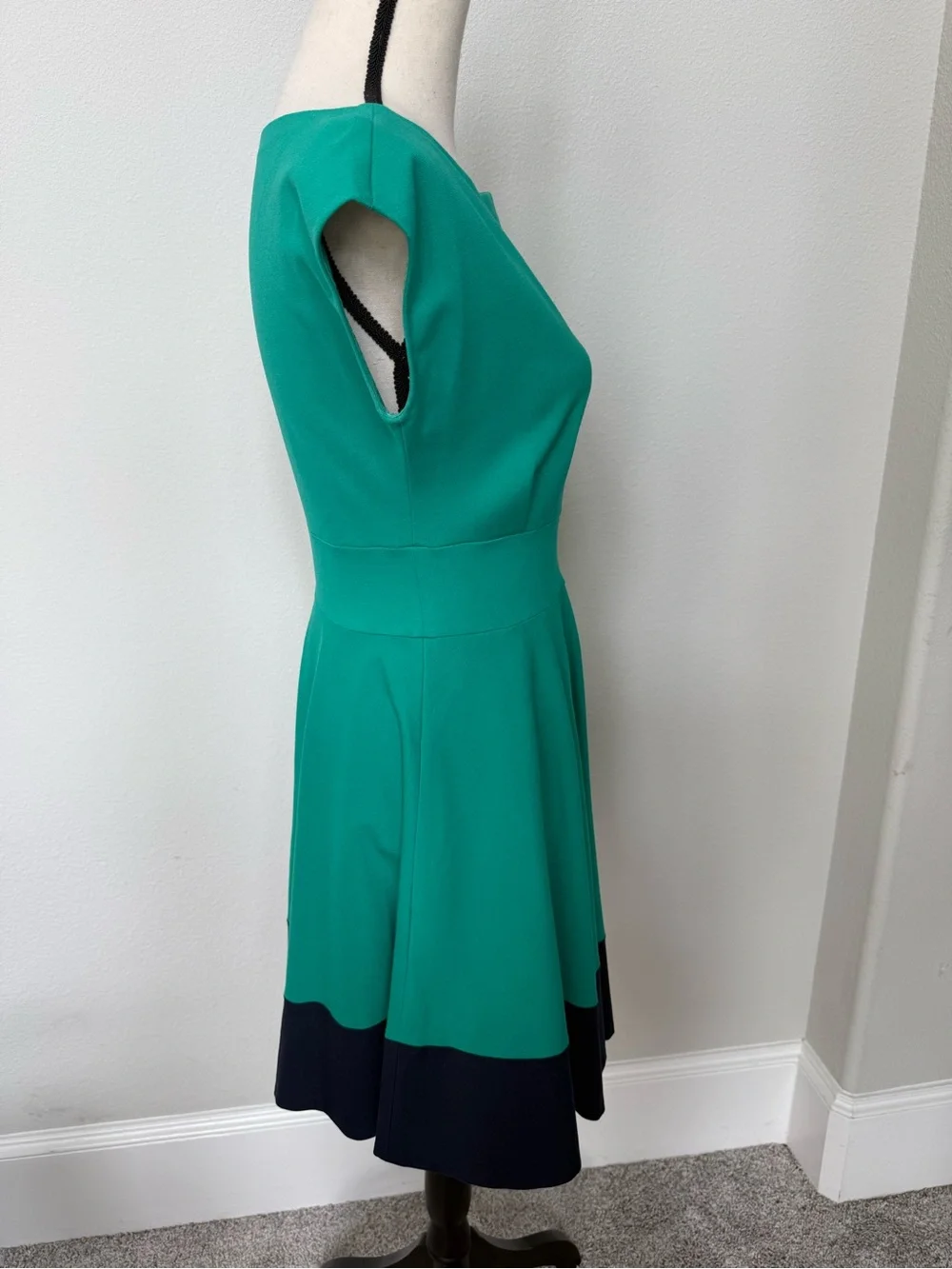 kate spade Emerald Green Fit-and-Flare Dress with Navy Contrast Hem